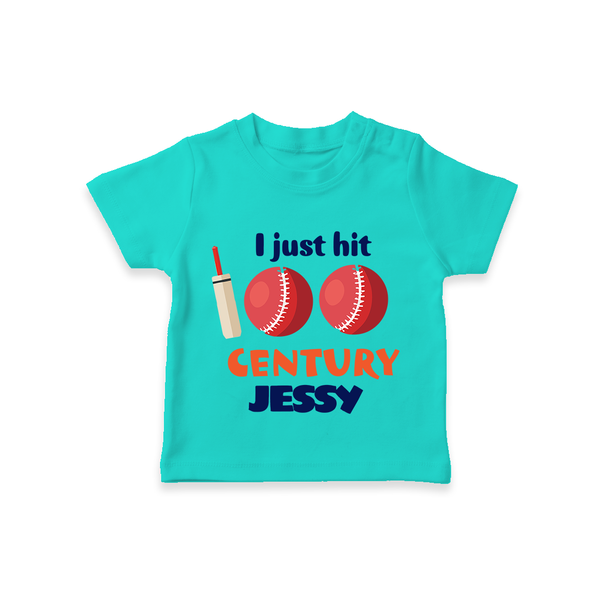 I Just Hit 100 Century T-Shirt | Custom Baby T-Shirt for 100 Days Celebration - TEAL - 0-5 Months Old (Chest 17")