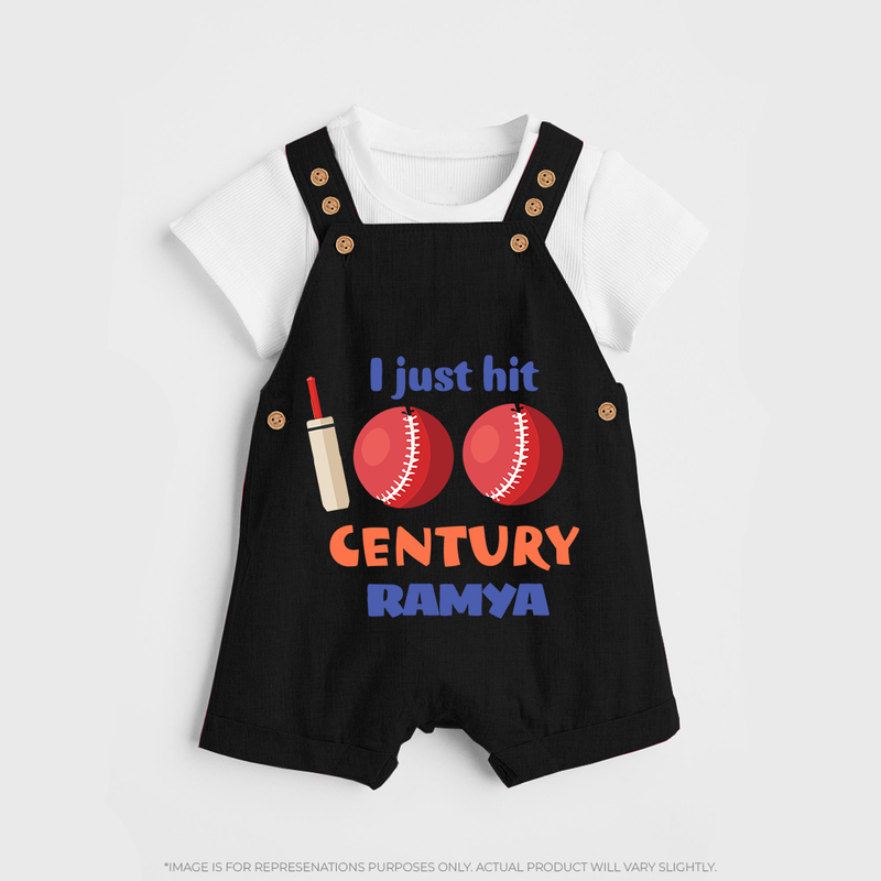 I Just Hit 100 Century Dungaree Set | Custom Baby Dungaree Set for 100 Days Celebration - BLACK - 0 - 5 Months Old (Chest 18")