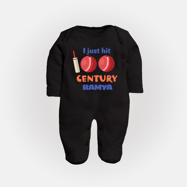 I Just Hit 100 Century Sleep Suit | Custom Baby Sleep Suit for 100 Days Celebration - BLACK - New Born (Chest 7.5")