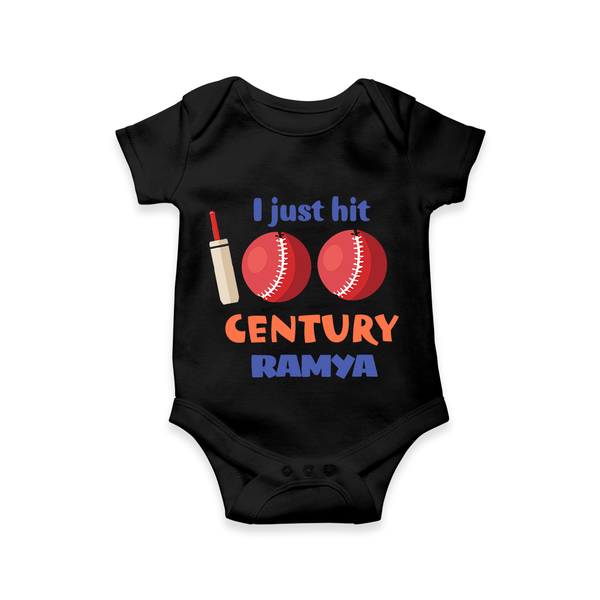 I Just Hit 100 Century Romper | Custom Baby Romper for 100 Days Celebration - BLACK - New Born (Chest 14")