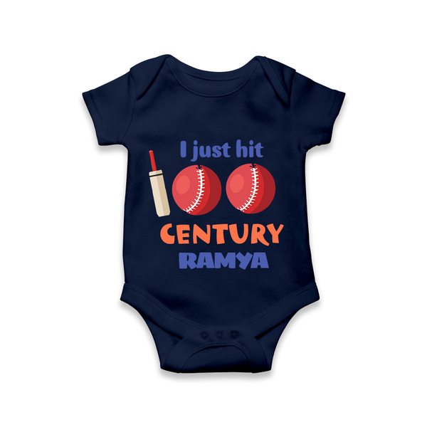 I Just Hit 100 Century Romper | Custom Baby Romper for 100 Days Celebration - NAVY BLUE - New Born (Chest 14")