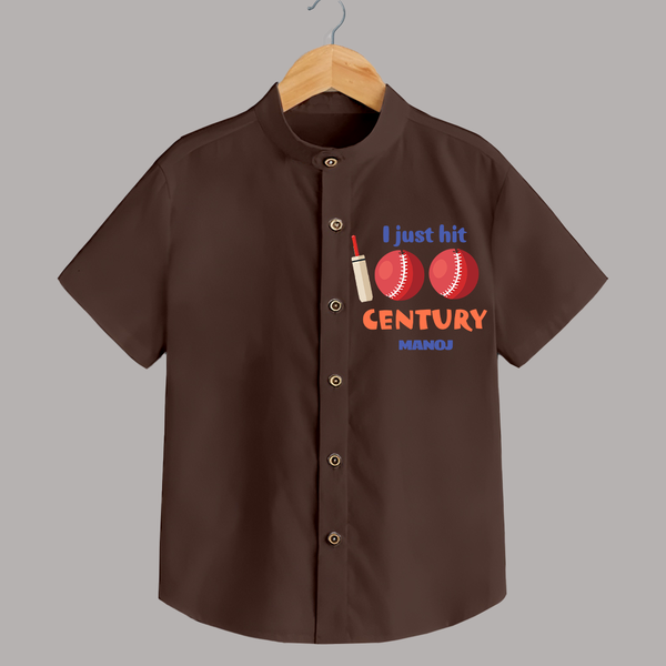 I Just Hit 100 Century Shirt | Custom Baby Shirt for 100 Days Celebration - CHOCOLATE BROWN - 0 - 6 Months Old (Chest 23")
