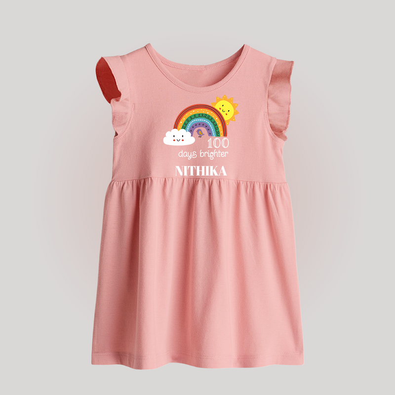 100 Days Brighter Baby Frock | Personalized Baby Frock for 100 Days of Joy - BABY PINK - 0 - 3 Months Old (Chest 17")