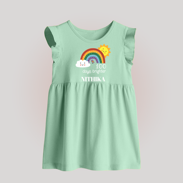 100 Days Brighter Baby Frock | Personalized Baby Frock for 100 Days of Joy - MINT GREEN - 0 - 3 Months Old (Chest 17")