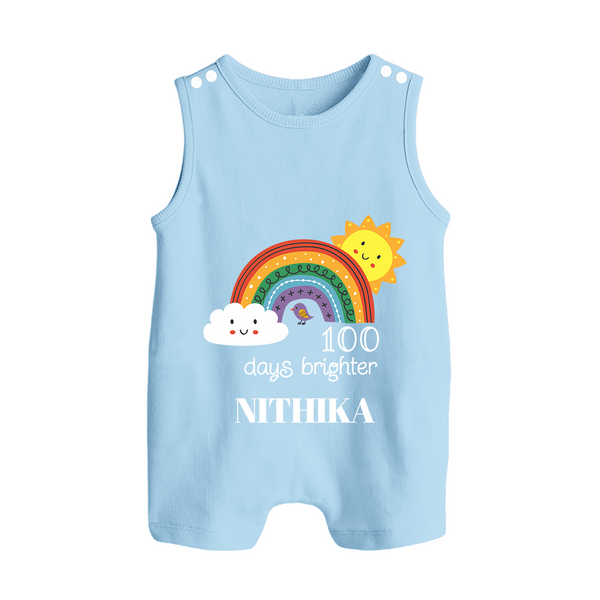 100 Days Brighter Romper Suit | Personalized Baby Romper Suit for 100 Days of Joy - BABY BLUE - 0 - 5 Months Old (Chest 18")