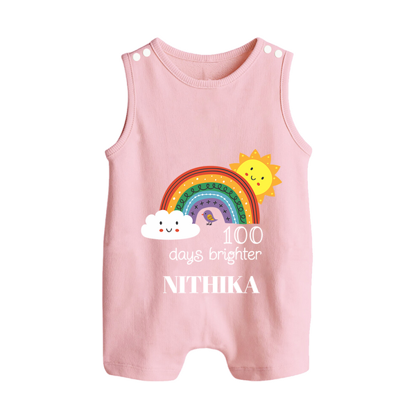100 Days Brighter Romper Suit | Personalized Baby Romper Suit for 100 Days of Joy - BABY PINK - 0 - 5 Months Old (Chest 18")