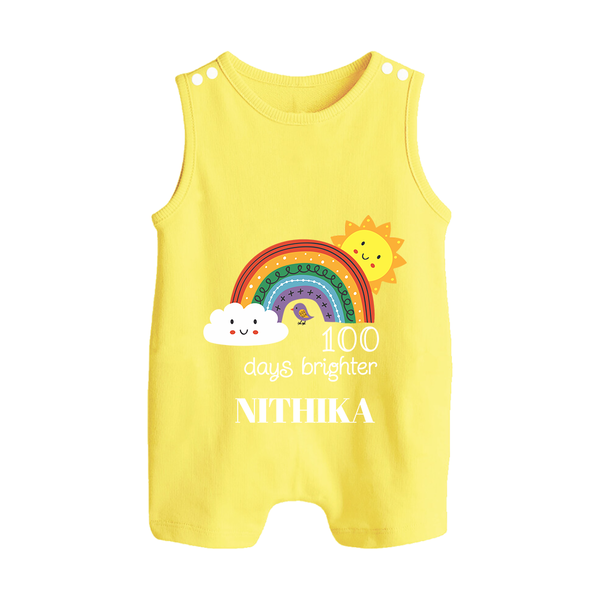 100 Days Brighter Romper Suit | Personalized Baby Romper Suit for 100 Days of Joy - PASTEL YELLOW - 0 - 5 Months Old (Chest 18")
