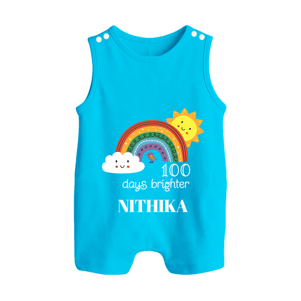 100 Days Brighter Romper Suit | Personalized Baby Romper Suit for 100 Days of Joy - SKY BLUE - 0 - 5 Months Old (Chest 18")