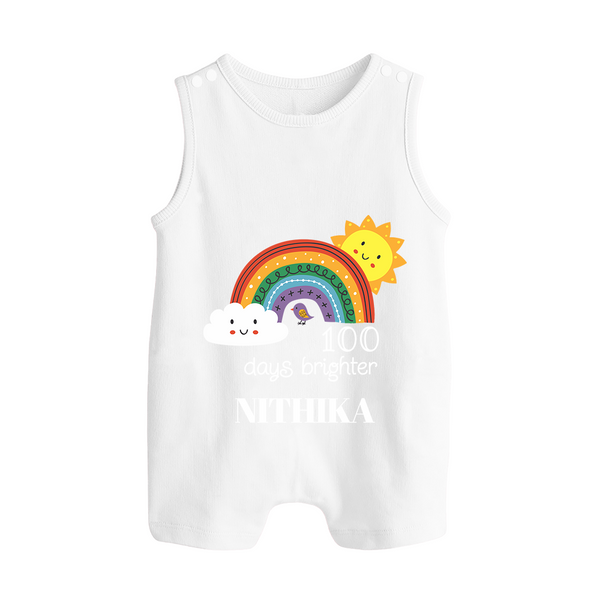 100 Days Brighter Romper Suit | Personalized Baby Romper Suit for 100 Days of Joy - WHITE - 0 - 5 Months Old (Chest 18")