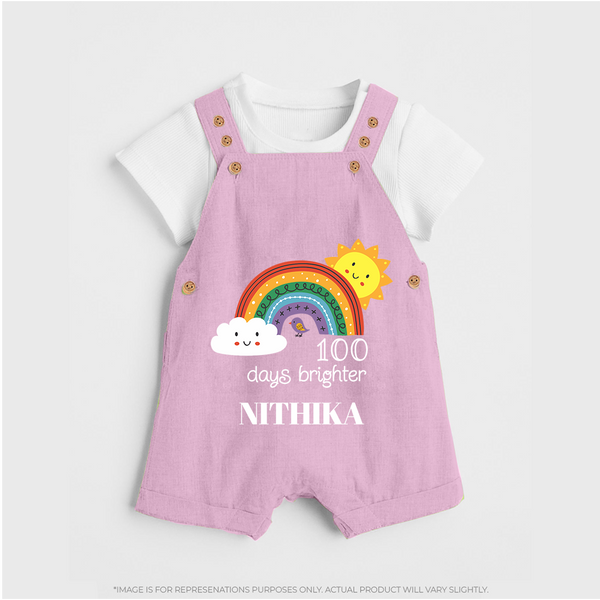 100 Days Brighter Dungaree Set | Personalized Baby Dungaree Set for 100 Days of Joy - BABY PINK - 0 - 5 Months Old (Chest 18")