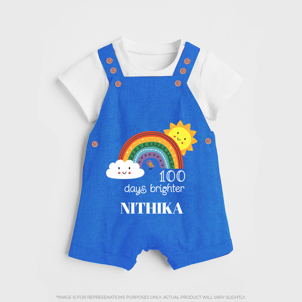 100 Days Brighter Dungaree Set | Personalized Baby Dungaree Set for 100 Days of Joy - COBALT BLUE - 0 - 5 Months Old (Chest 18")