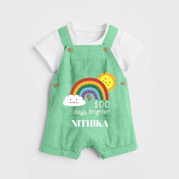 100 Days Brighter Dungaree Set | Personalized Baby Dungaree Set for 100 Days of Joy - GREEN - 0 - 5 Months Old (Chest 18")
