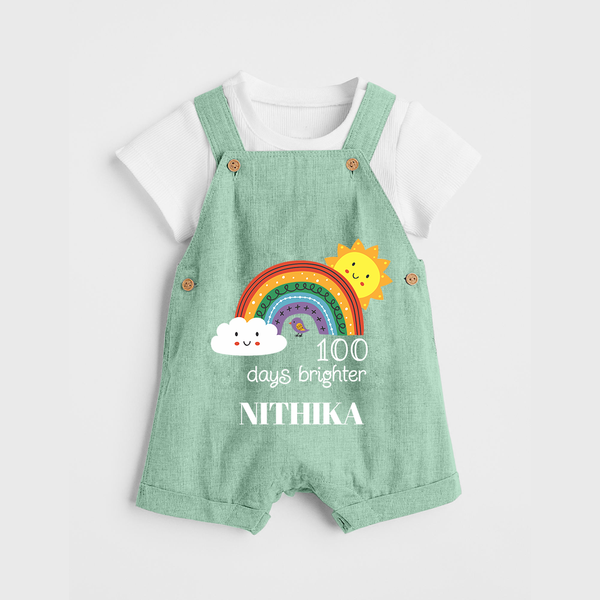 100 Days Brighter Dungaree Set | Personalized Baby Dungaree Set for 100 Days of Joy - MINT GREEN - 0 - 5 Months Old (Chest 18")