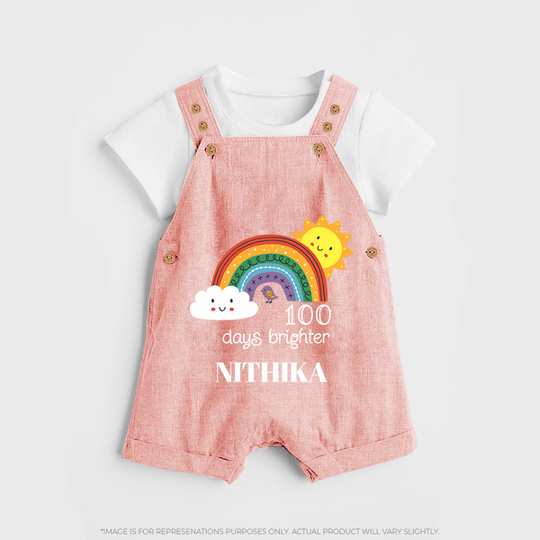 100 Days Brighter Dungaree Set | Personalized Baby Dungaree Set for 100 Days of Joy - PEACH - 0 - 5 Months Old (Chest 18")