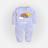 100 Days Brighter Sleep Suit | Personalized Baby Sleep Suit for 100 Days of Joy - BABY BLUE - New Born (Chest 7.5")