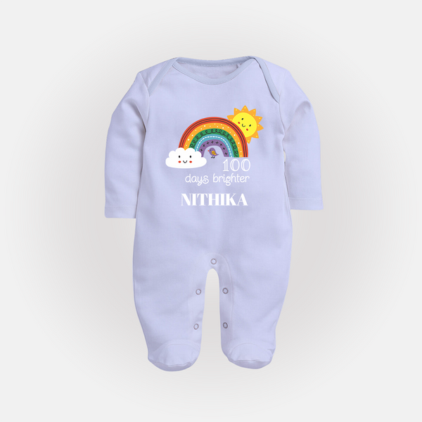 100 Days Brighter Sleep Suit | Personalized Baby Sleep Suit for 100 Days of Joy - BABY BLUE - New Born (Chest 7.5")