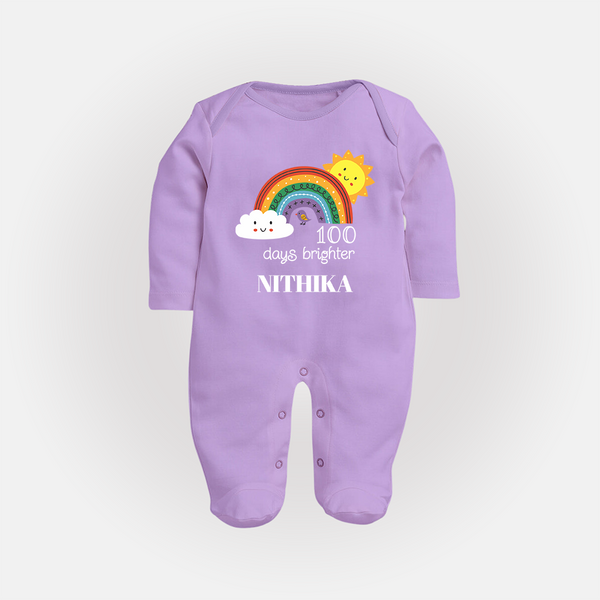 100 Days Brighter Sleep Suit | Personalized Baby Sleep Suit for 100 Days of Joy - LILAC - New Born (Chest 7.5")