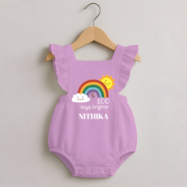 100 Days Brighter Romper Frock | Personalized Baby Romper Frock for 100 Days of Joy - BABY PINK - 0 - 3 Months Old (Chest 19")