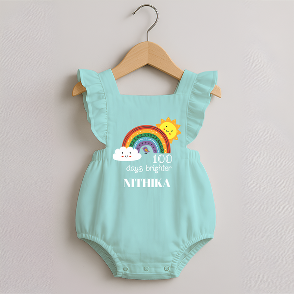 100 Days Brighter Romper Frock | Personalized Baby Romper Frock for 100 Days of Joy - MINT GREEN - 0 - 3 Months Old (Chest 19")
