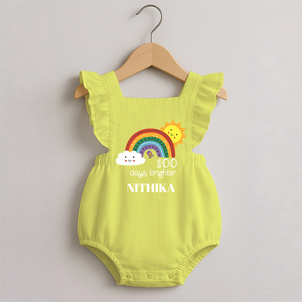 100 Days Brighter Romper Frock | Personalized Baby Romper Frock for 100 Days of Joy - PASTEL YELLOW - 0 - 3 Months Old (Chest 19")