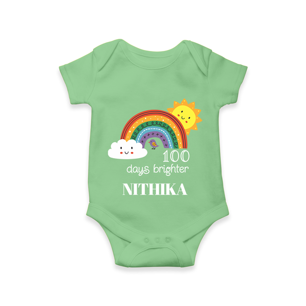 100 Days Brighter Romper | Personalized Baby Romper for 100 Days of Joy - GREEN - New Born (Chest 14")