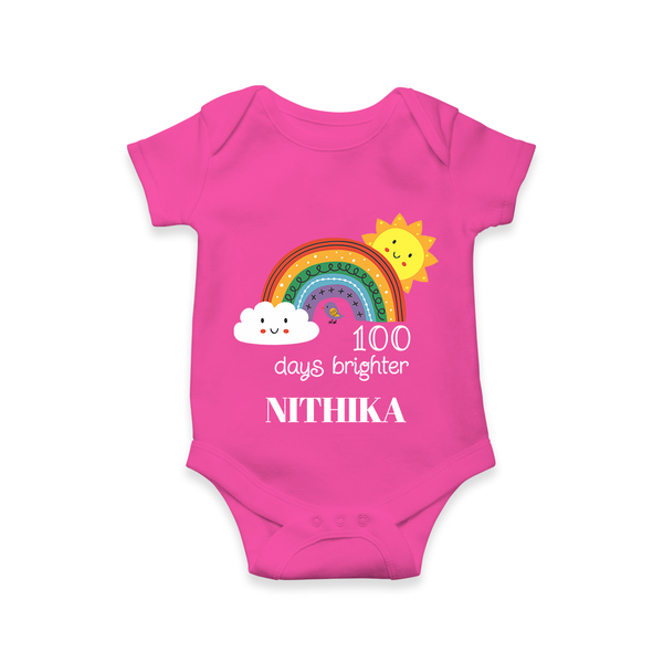 100 Days Brighter Romper | Personalized Baby Romper for 100 Days of Joy - HOT PINK - New Born (Chest 14")