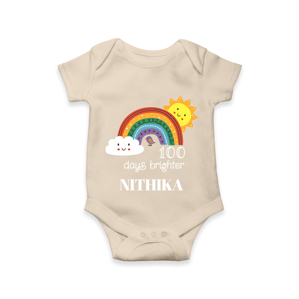 100 Days Brighter Romper | Personalized Baby Romper for 100 Days of Joy - IVORY - New Born (Chest 14")