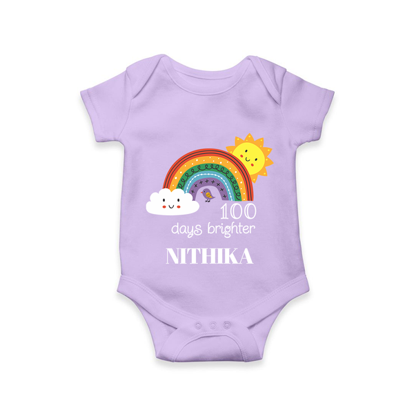 100 Days Brighter Romper | Personalized Baby Romper for 100 Days of Joy - LILAC - New Born (Chest 14")