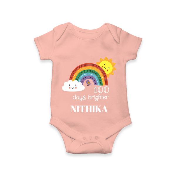 100 Days Brighter Romper | Personalized Baby Romper for 100 Days of Joy - PEACH - New Born (Chest 14")