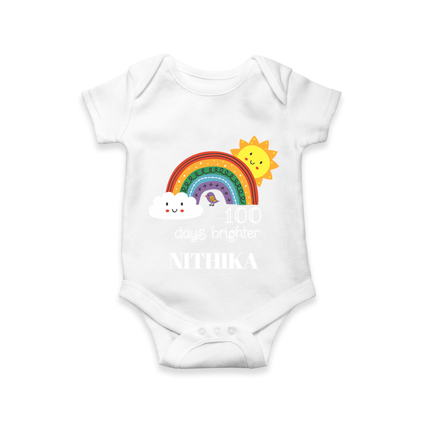 100 Days Brighter Romper | Personalized Baby Romper for 100 Days of Joy - WHITE - New Born (Chest 14")