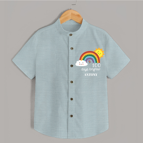 100 Days Brighter Shirt | Personalized Baby Shirt for 100 Days of Joy - ARCTIC BLUE - 0 - 6 Months Old (Chest 23")