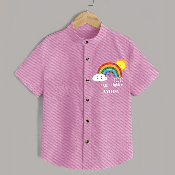100 Days Brighter Shirt | Personalized Baby Shirt for 100 Days of Joy - BABY PINK - 0 - 6 Months Old (Chest 23")