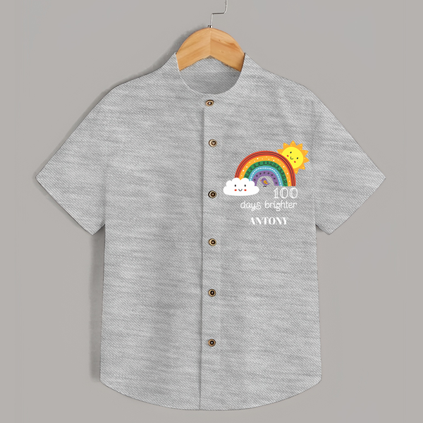 100 Days Brighter Shirt | Personalized Baby Shirt for 100 Days of Joy - GREY - 0 - 6 Months Old (Chest 23")