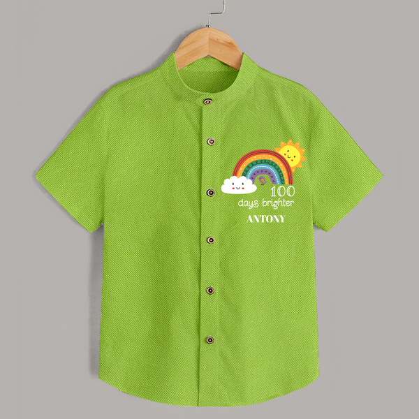 100 Days Brighter Shirt | Personalized Baby Shirt for 100 Days of Joy - LIME GREEN - 0 - 6 Months Old (Chest 23")