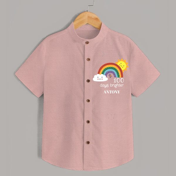 100 Days Brighter Shirt | Personalized Baby Shirt for 100 Days of Joy - PEACH - 0 - 6 Months Old (Chest 23")