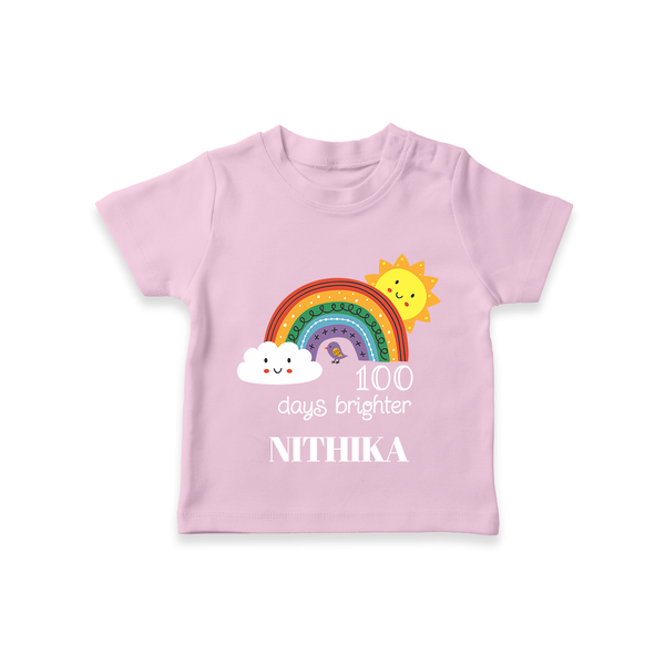 100 Days Brighter T-Shirt | Personalized Baby T-Shirt for 100 Days of Joy - BABY PINK - 0-5 Months Old (Chest 17")
