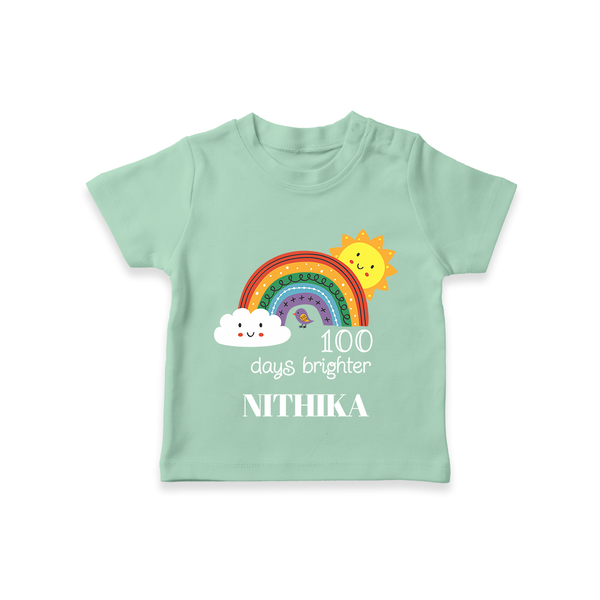 100 Days Brighter T-Shirt | Personalized Baby T-Shirt for 100 Days of Joy - MINT GREEN - 0-5 Months Old (Chest 17")