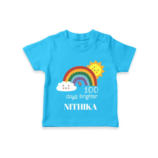 100 Days Brighter T-Shirt | Personalized Baby T-Shirt for 100 Days of Joy - SKY BLUE - 0-5 Months Old (Chest 17")