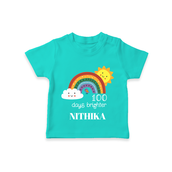100 Days Brighter T-Shirt | Personalized Baby T-Shirt for 100 Days of Joy - TEAL - 0-5 Months Old (Chest 17")
