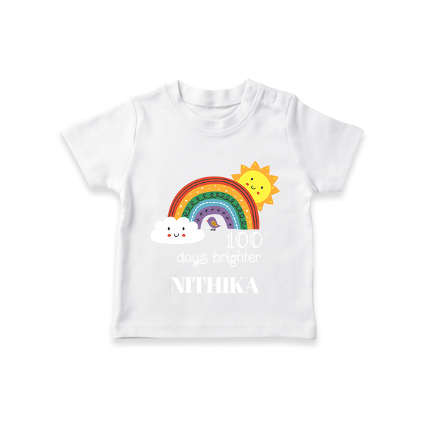 100 Days Brighter T-Shirt | Personalized Baby T-Shirt for 100 Days of Joy - WHITE - 0-5 Months Old (Chest 17")