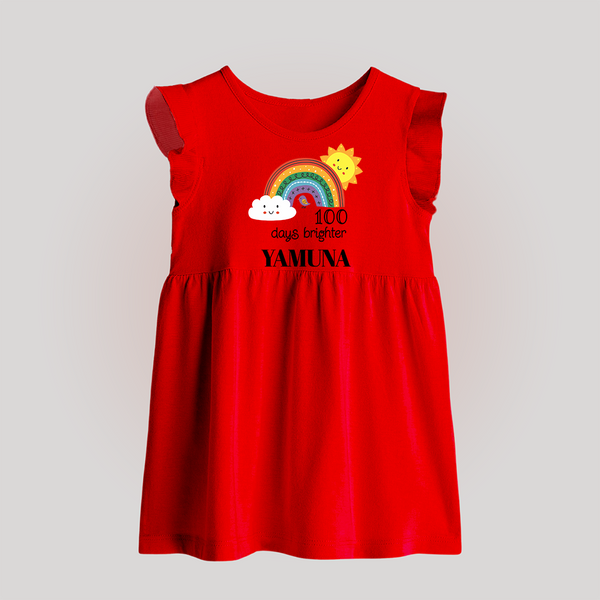 100 Days Brighter Baby Frock | Personalized Baby Frock for 100 Days of Joy - RED - 0 - 3 Months Old (Chest 17")