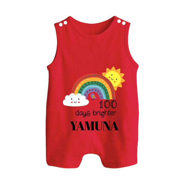 100 Days Brighter Romper Suit | Personalized Baby Romper Suit for 100 Days of Joy - RED - 0 - 5 Months Old (Chest 18")