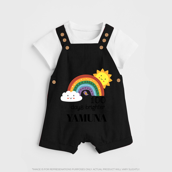 100 Days Brighter Dungaree Set | Personalized Baby Dungaree Set for 100 Days of Joy - BLACK - 0 - 5 Months Old (Chest 18")