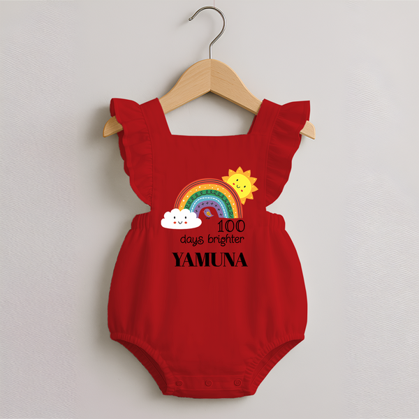 100 Days Brighter Romper Frock | Personalized Baby Romper Frock for 100 Days of Joy - RED - 0 - 3 Months Old (Chest 19")