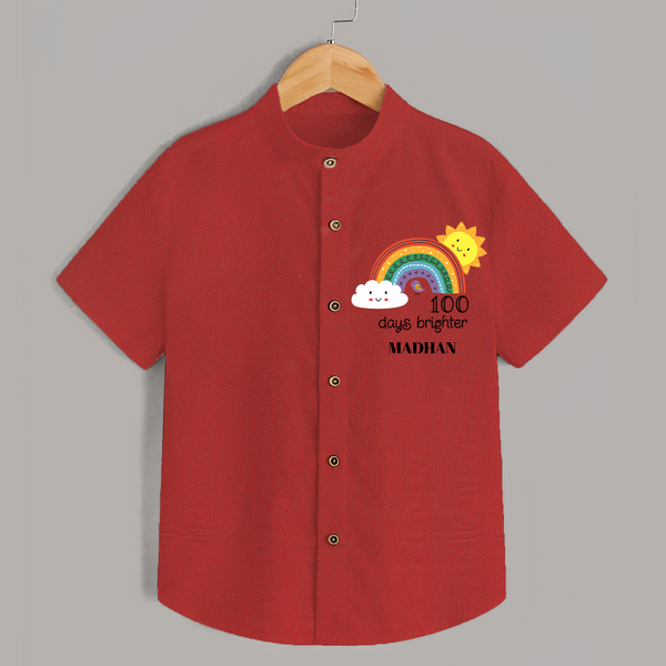 100 Days Brighter Shirt | Personalized Baby Shirt for 100 Days of Joy - RED - 0 - 6 Months Old (Chest 23")