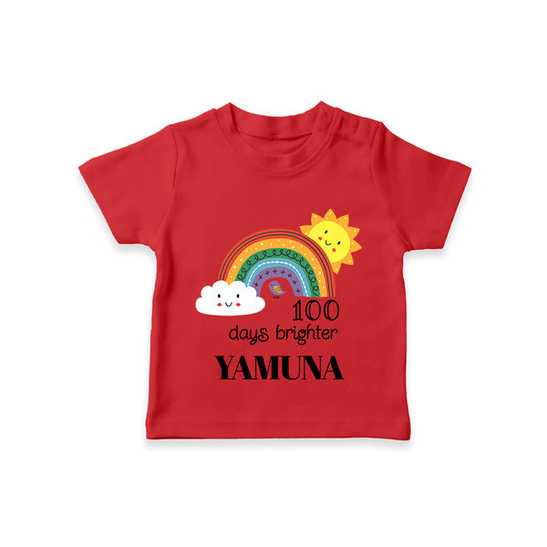 100 Days Brighter T-Shirt | Personalized Baby T-Shirt for 100 Days of Joy - RED - 0-5 Months Old (Chest 17")
