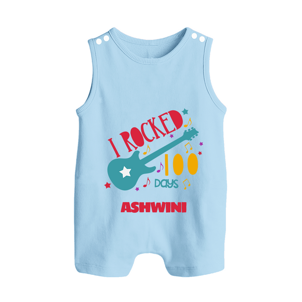 I Rocked 100 Days Romper Suit | Custom Baby Romper Suit for 100 Days Celebration - BABY BLUE - 0 - 5 Months Old (Chest 18")