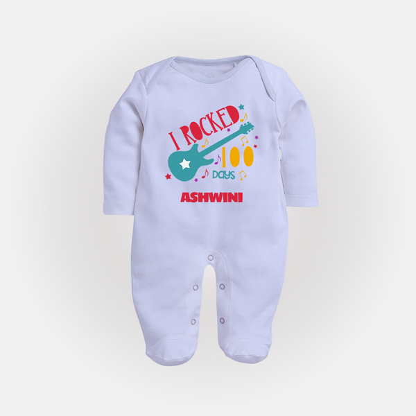 I Rocked 100 Days Sleep Suit | Custom Baby Sleep Suit for 100 Days Celebration - BABY BLUE - New Born (Chest 7.5")