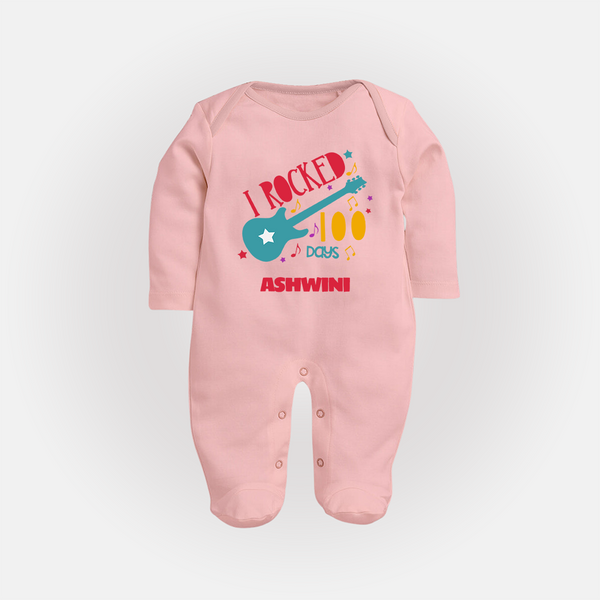 I Rocked 100 Days Sleep Suit | Custom Baby Sleep Suit for 100 Days Celebration - BABY PINK - New Born (Chest 7.5")