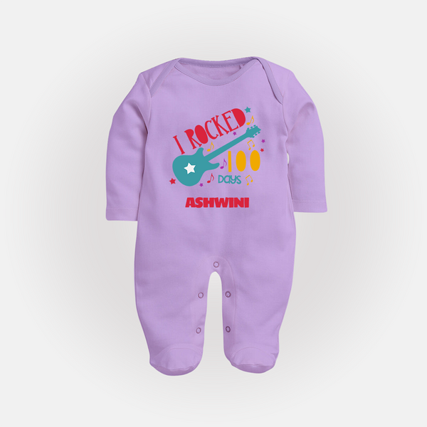 I Rocked 100 Days Sleep Suit | Custom Baby Sleep Suit for 100 Days Celebration - LILAC - New Born (Chest 7.5")